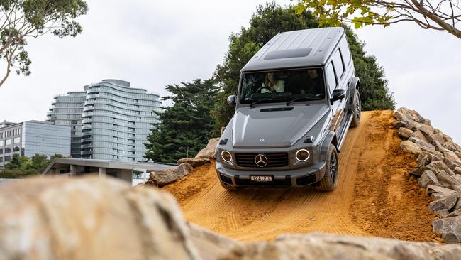 Mercedes-Benz G-Wagon 580 e tested by Reporter Danielle Collis at the first-ever off-road track experience at the Formula One Grand Prix at Albert Park. Picture: Supplied