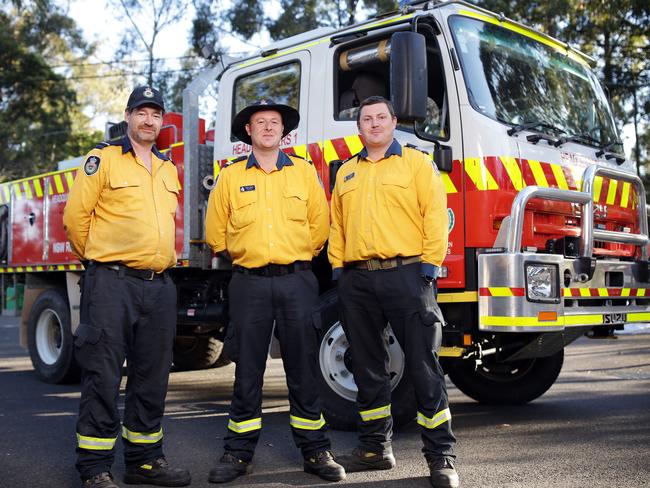 Deputy captain Christian McGowan, senior deputy captain Simon Adams and Fire captain Luke Robinson pictured at the Warringah Headquarters Brigade. Picture:Christian Gilles