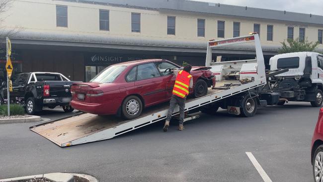 The vehicle is towed away from the scene. Picture: Jack Colantuono