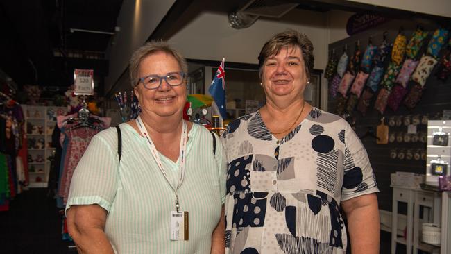 Lurz Marina enjoys her layover from the cruise at the Smith Street Arcade with Irene Singh from Sophies Botique and Gifts. Picture: Pema Tamang Pakhrin