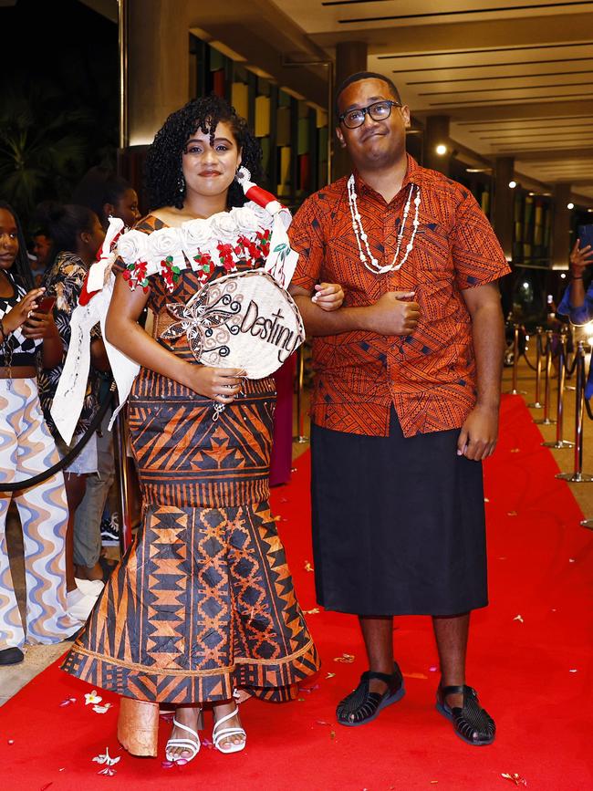 Destiny Vakaruru and Jonathan Vakaruru at the Trinity Bay High School formal evening, held at the Cairns Convention Centre. Picture: Brendan Radke