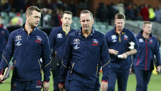 Crows coaches Heath Younie,  Don Pyke and Ben Hart earlier this year. Picture SARAH REED