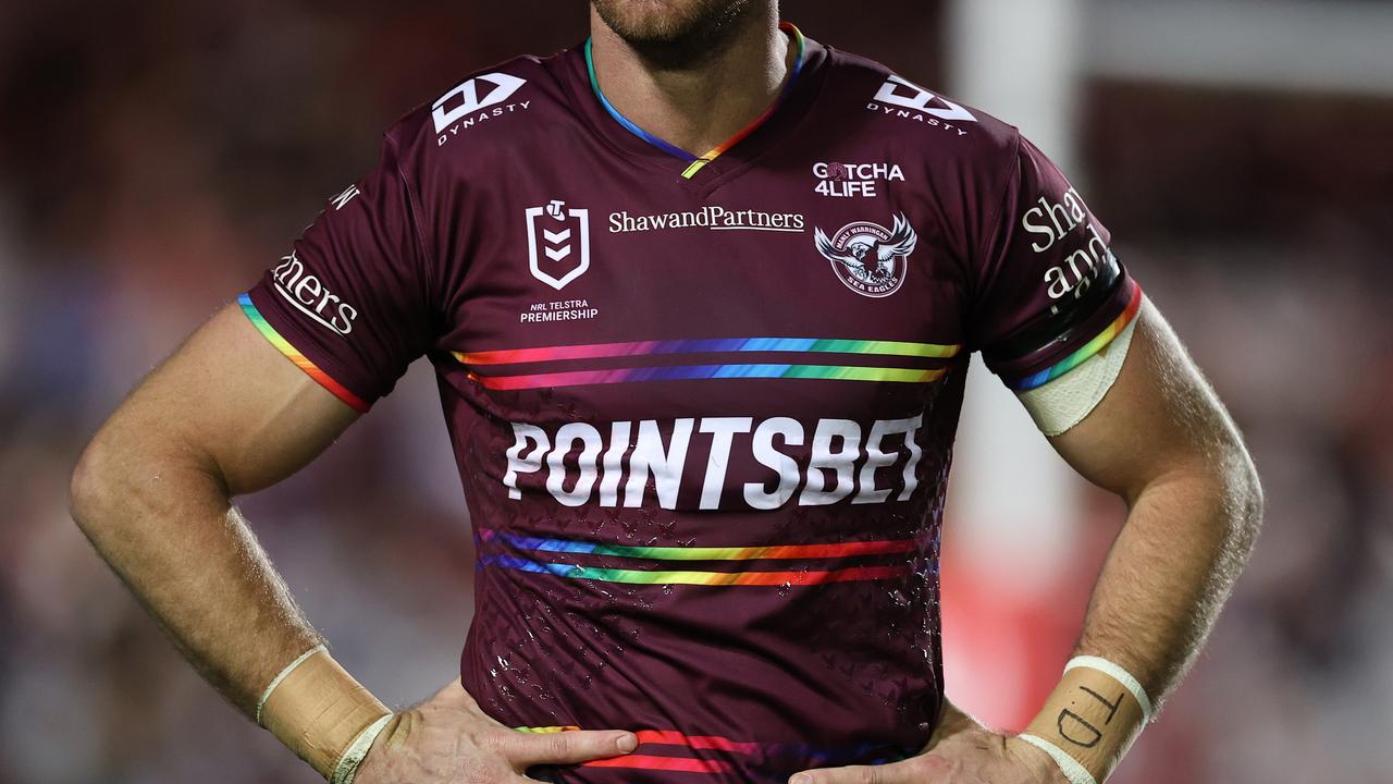 The Sea Eagles’ pride jersey was a key turning point for their season, after seven players stood down from the must-win Round 20 game. Picture: Getty Images.