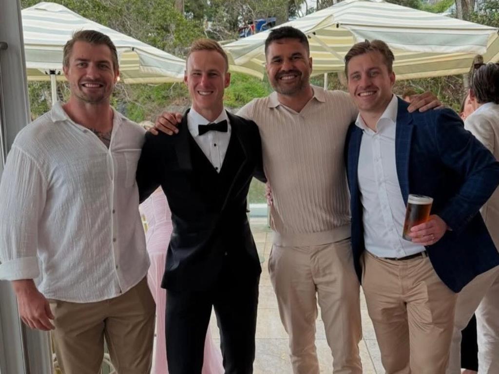 (L-R) Kieran Foran, Daly Cherry-Evans, Justin Horo and Cameron Munster at the wedding. Picture: Instagram