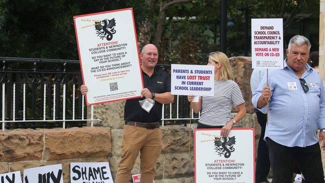 Parents campaign against Newington College's controversial decision to go co-ed. Picture: NCA NewsWire / Gaye Gerard