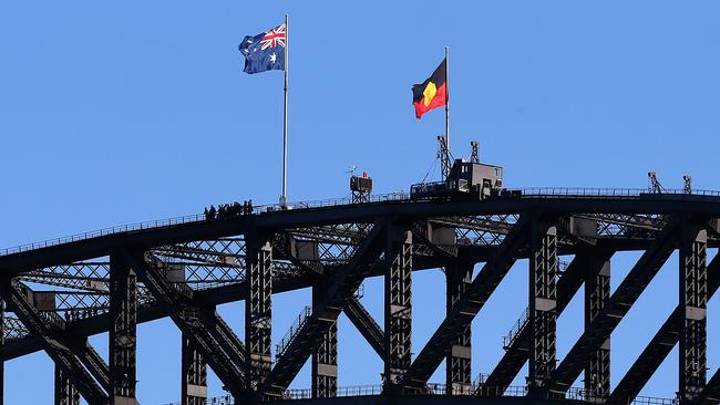 Mr Perrottet wants all three flags – the NSW, Australian and Aboriginal – to fly on top of the Sydney Harbour Bridge together. Picture: David Moir