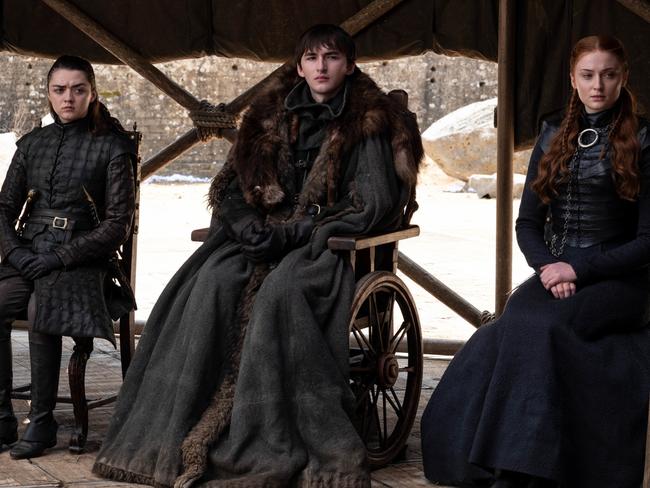 Maisie Williams as Arya Stark, Isaac Hempstead Wright as Bran Stark, and Sophie Turner as Sansa Stark. Picture: HBO