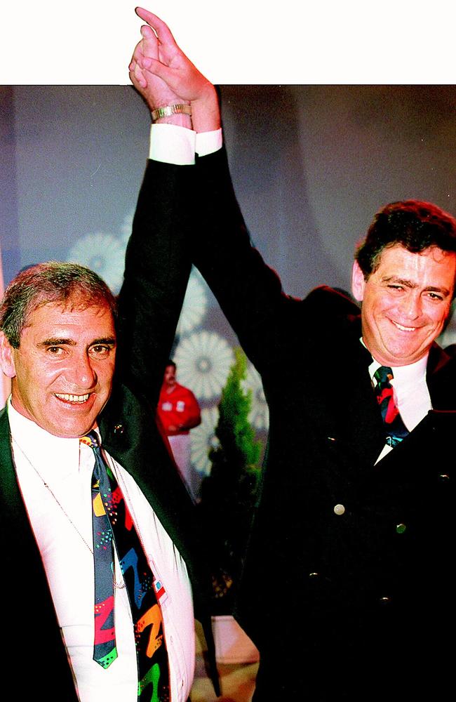 The late John Fahey with Rod McGeoch in Monte Carlo after Sydney won Olympic Games 2000 bid in September 1993.