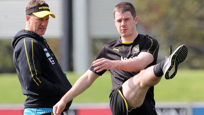 Richmond’s Jack Higgins back at Punt Road after having brain surgery. Pic: Michael Klein