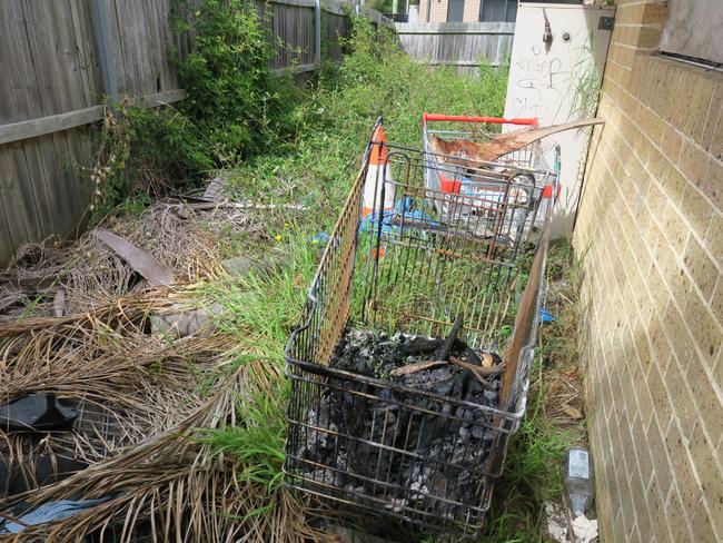 Fires have been lit in a shopping trolley at the vacant social housing duplex. Picture: supplied