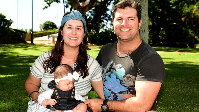 Lauren Armstrong and Ross Mead with Evelyn Mead at Anzac Park.