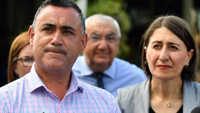 NSW Premier Gladys Berejiklian and NSW Deputy Premier John Barilaro visited Lismore this morning. Picture: AAP