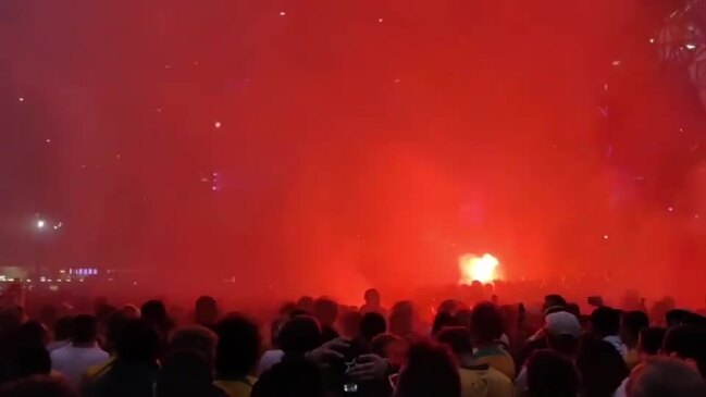 Wild scenes at Fed Square ahead of Socceroos clash