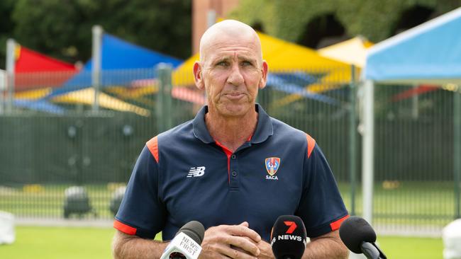 Redbacks General Manager Tim Nielsen speaks to media following the South Australian Cricket Association announcement that he will finish in the role at the end of the 2023/24 season. Picture: NCA NewsWire / Morgan Sette