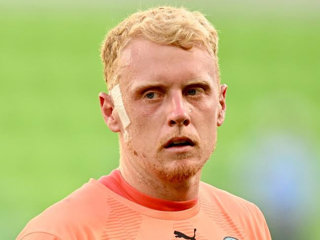 MELBOURNE, AUSTRALIA - DECEMBER 27: Tom Glover of Melbourne City reacts following the round nine A-League Men's match between Melbourne City and Central Coast Mariners at AAMI Park, on December 27, 2022, in Melbourne, Australia. (Photo by Morgan Hancock/Getty Images)