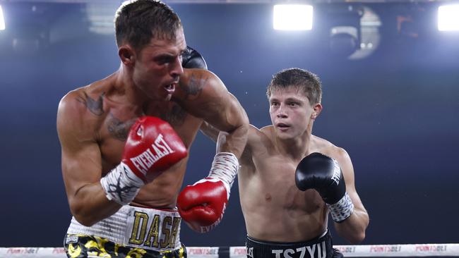 Nikita Tszyu lands a shot on Danilo Creati. Photo: No Limit.