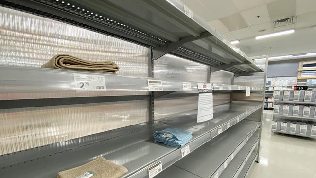 Empty shelves at Kmart at Mount Ommaney.