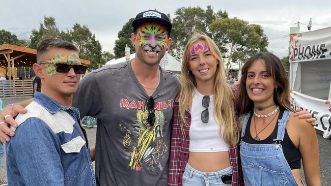 Jarrod Fairall, Guy Hutchen, Chantelle Holden and Sophie Morse at Bluesfest 2023. Picture: Savannah Pocock