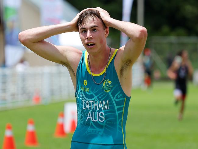 Ulverstone triathlete Jack Latham is in disbelief after winning bronze at the Commonwealth Youth Games in Tobago. (Photo by Kevin C. Cox/Getty Images for Commonwealth Sport )