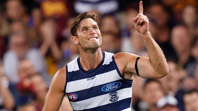 Tom Hawkins goes into a Grand Final with the knowledge he will have a superstar running mate in 2021. Picture: AFL Photos/Getty Images