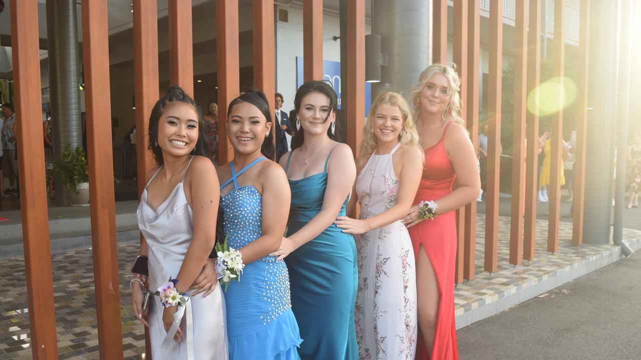 Emily Buenamente, Gwyneth Ramirez, Samantha Prince, Poppy Flood and Lily Doellinger at the Whitsunday Christian College Year 12 formal. Picture: Laura Thomas