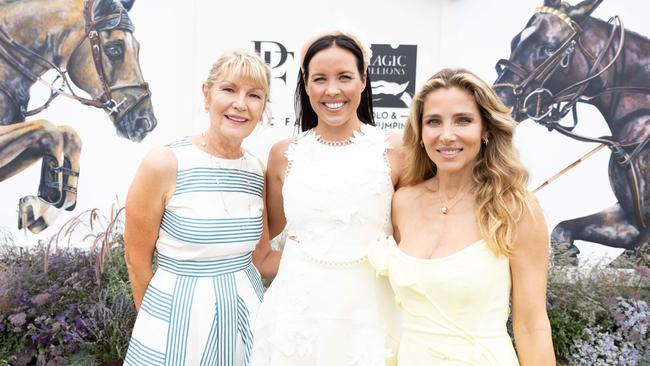 Katie Page, Nicole Slater and Elsa Pataky at the Magic Millions Polo and Showjumping. Picture by Luke Marsden.