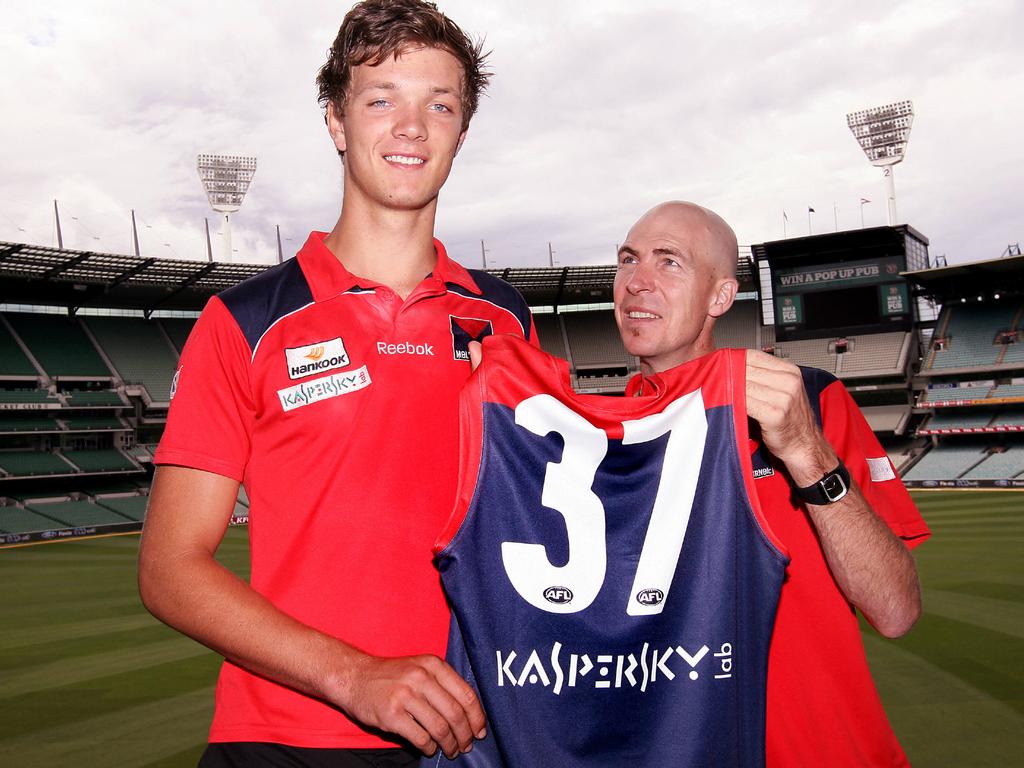 A young Max Gawn with the late Jim Stynes.