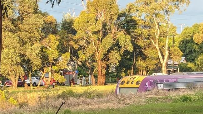 A train stopped on the Ballarat line with emergency services set up on Scott Pde. Photo: Facebook