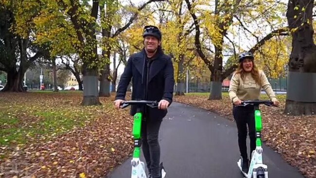 The pair chatted while riding e-scooters around the nation’s capital. Picture: 60 Minutes