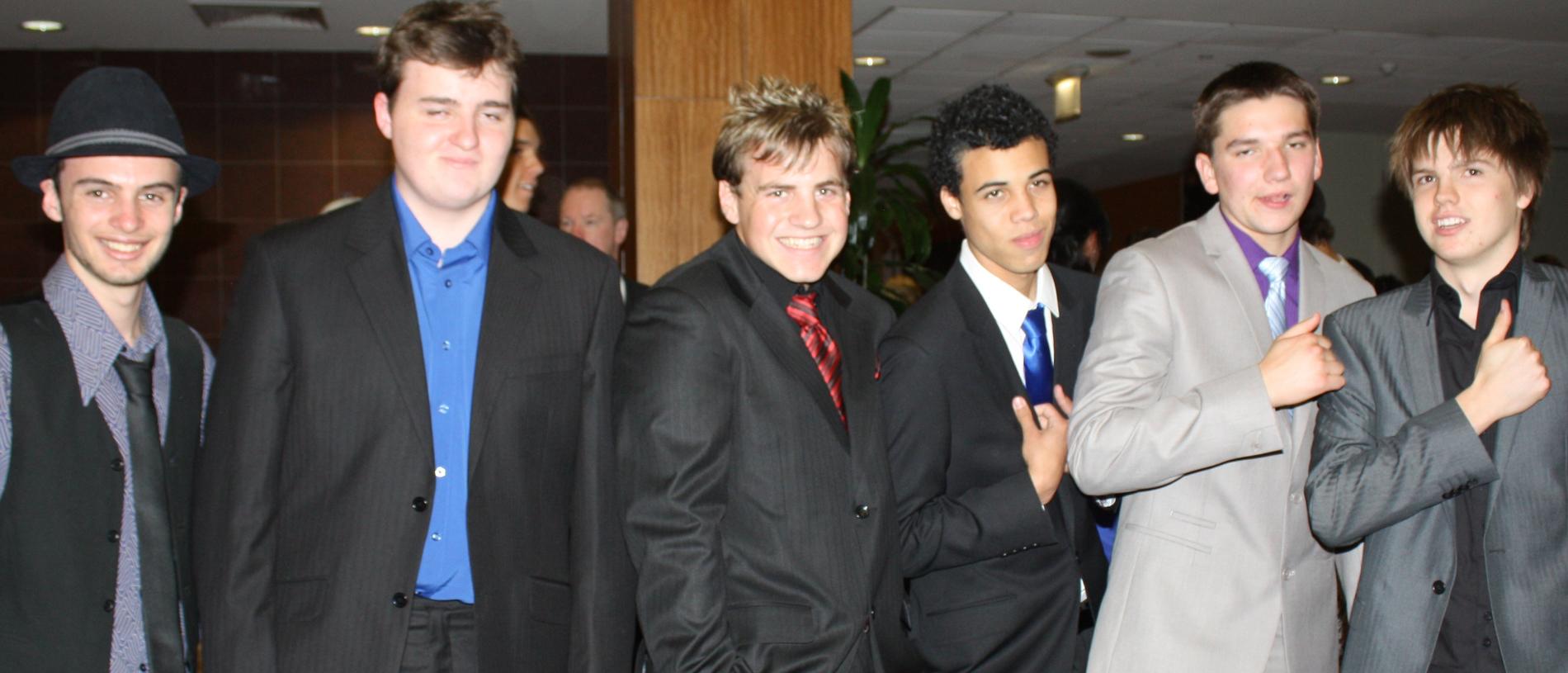 Rory Mcleod, Stuart Ellis, Jonathan Schmidt, Anthony Reninger, James Mason and Darcy Shilton at the 2010 Centralian Senior College formal at the Alice Springs Convention Centre. Picture: NT NEWS