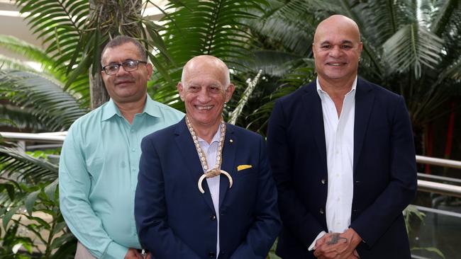 Mayor Bob Manning welcomes a government, cultural and business delegation from CairnsÕ Sister City of Lae, Papua New Guinea. Neil Ellery, the CEO Lae City Authority, Mayor Bob Manning and Member for Lae John Rosso. PICTURE: STEWART MCLEAN