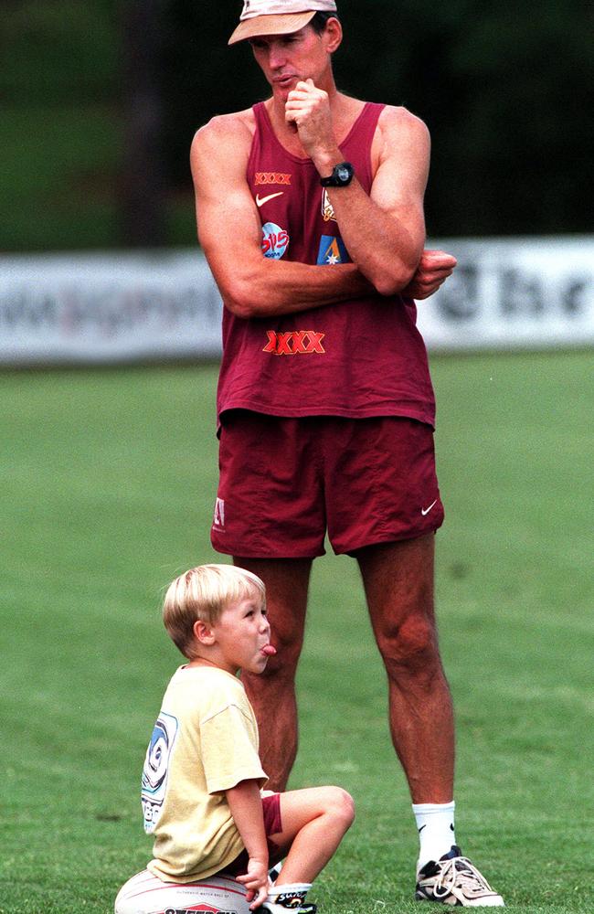 A young Billy with supercoach Wayne Bennett. Picture: David Kapernick