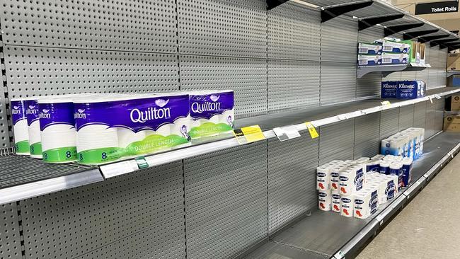 Supermarket shelves are bare as Omicron sweeps the nation. Picture: Ian Currie