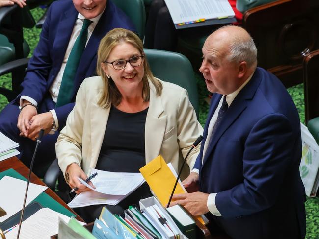 Premier Jacinta Allan with Mr Pallas during question time. Picture: Ian Currie