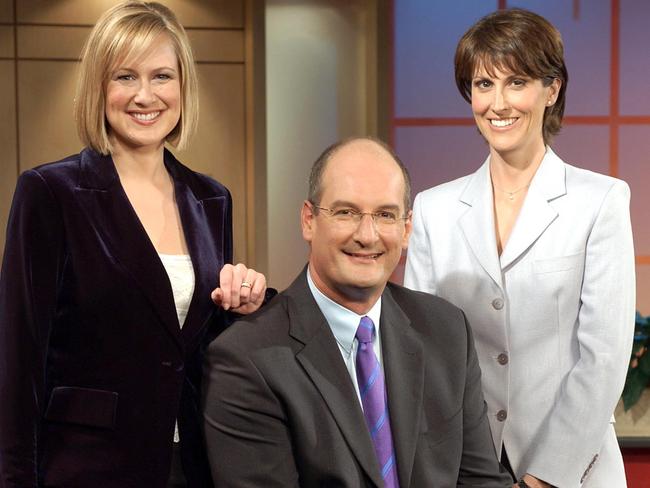 Sunrise co-anchors Melissa Doyle, David Koch and Barr, who was a newsreader at the time.