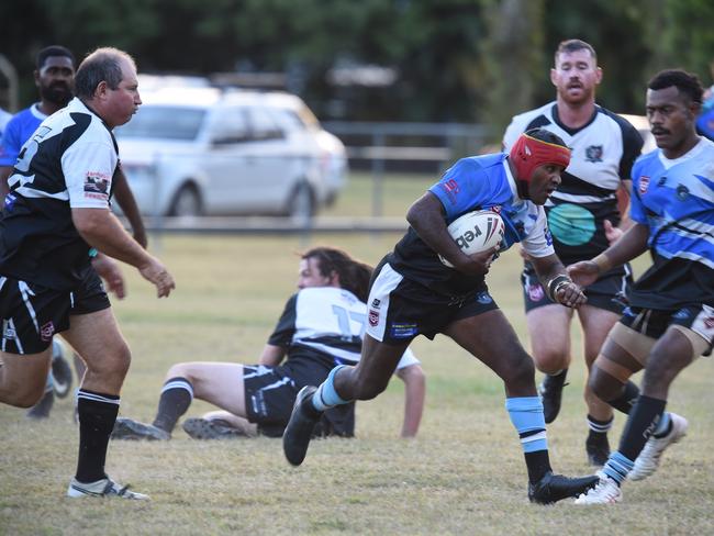 Player/coach Andrew Mason in action for the South Kolan Sharks against the Miriam Vale Magpies.