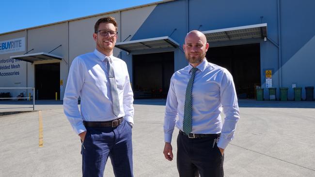 Sean O’Connor and Josh Wright from Cushman & Wakefield out front of 10A Alex Fisher Drive, Burleigh Heads.