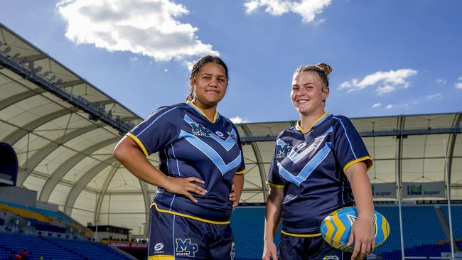 Titans Cup rugby league’s Jaydah Tofae (Mabel Park SHS) and Shaylee JosephPicture: Jerad Williams