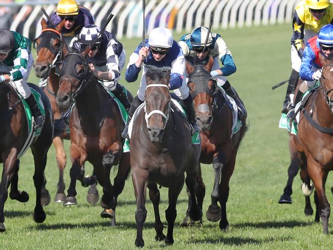 MELBOURNE, AUSTRALIA - NewsWire Photos, NOVEMBER 11, 2023. Atishu ridden. by James McDonald wins the Champions Stakes at the TAB Champion Stakes Day at Flemington Racecourse in Melbourne. Picture: NCA NewsWire / David Crosling