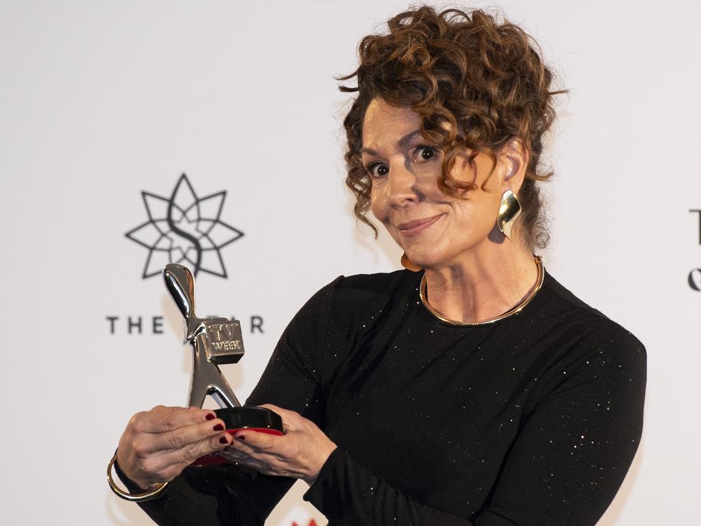 Kitty Flanagan with the Logie she won this year for Utopia. Picture:NewsWire/ Monique Harmer