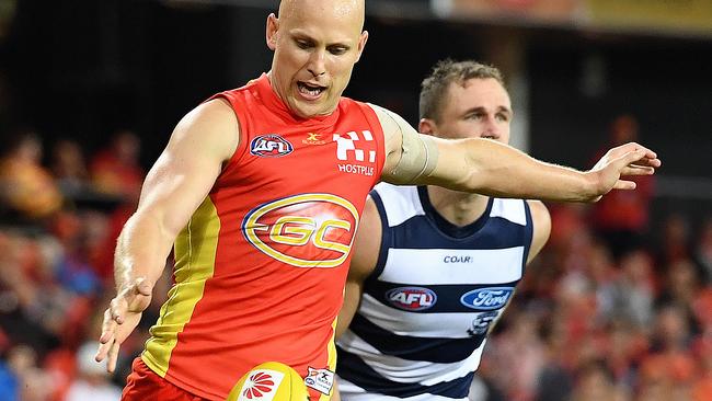 Suns player Gary Ablett in action against Geelong.