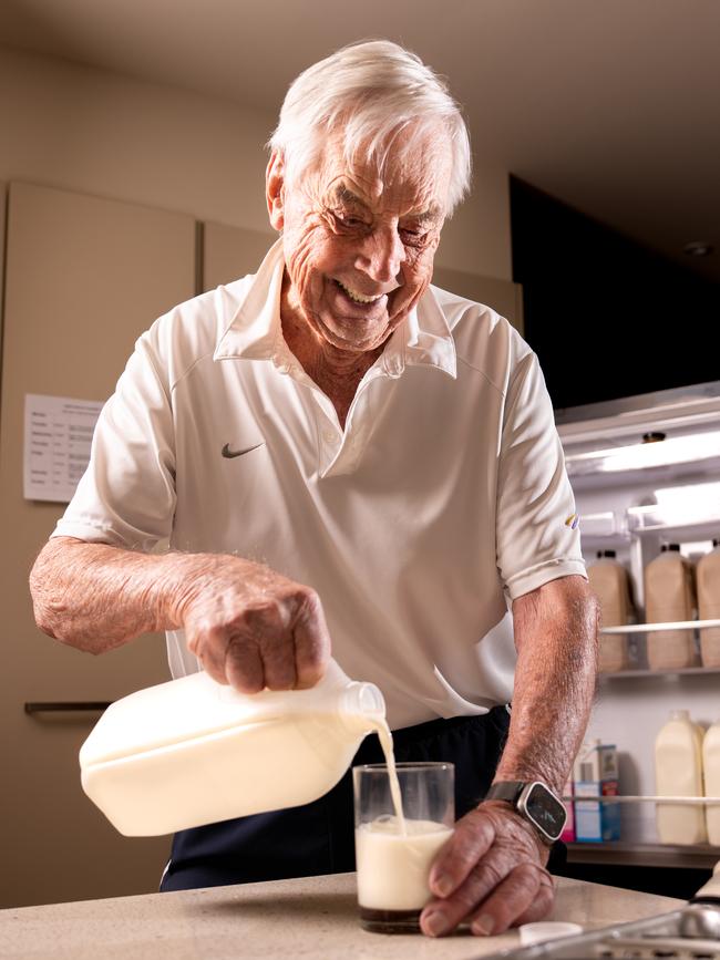 Mr Young fuels his tennis training with a fridge full of milk. Picture: Tim Joy