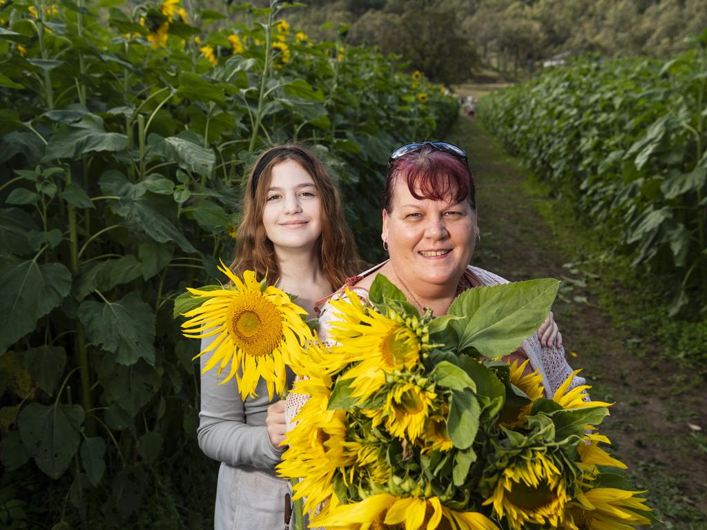 Mackayla (left) and Paula Bailey at the picnic with the sunflowers event hosted by Ten Chain Farm, Saturday, June 8, 2024. Picture: Kevin Farmer