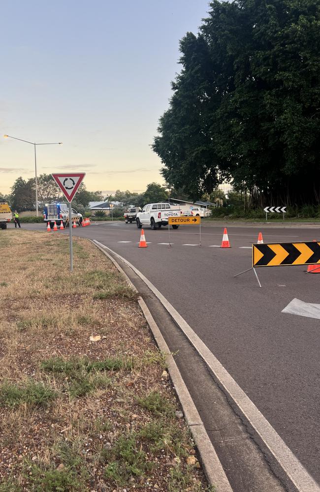 NT Police described Kirkland Rd as a “no go zone” to morning commuters. Picture: Harry Brill