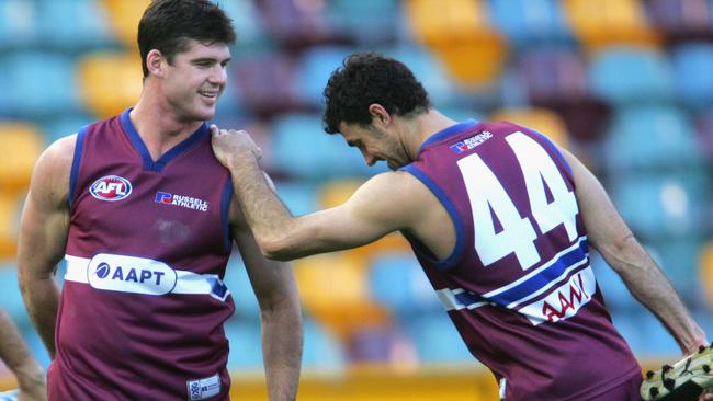 Jonathan Brown and Nigel Lappin training at the Gabba. Picture: Darren England