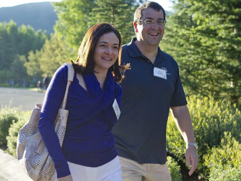 Facebook chief operating officer Sheryl Sandberg, left, and deceased husband Dave Goldberg, CEO of Survey Monkey, in 2011. Picture: AP Photo/Julie Jacobson