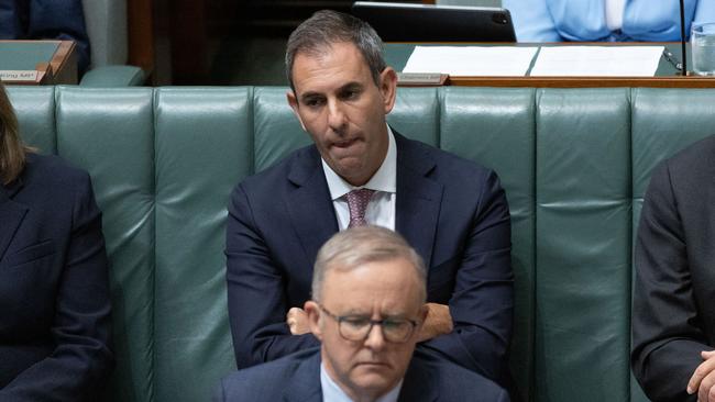 Treasurer Jim Chalmers and Anthony Albanese, front, during Question Time in Parliament House, Canberra. Picture: Gary Ramage