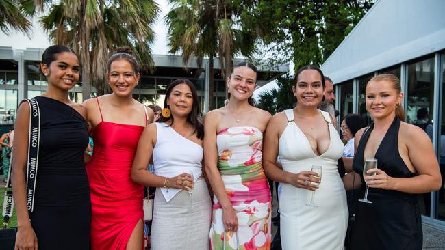 Paula Pavic, Emma Stark, Nikita Long, Emily Forshaw and Deontae Greenoff at the 2023-24 NTFL Nichols awards night. Picture: Pema Tamang Pakhrin