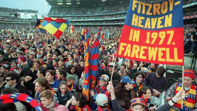 Fitzroy fans take the field after the club’s last match in Melbourne – a 151-point loss to Richmond at the MCG in Round 21, 1996.