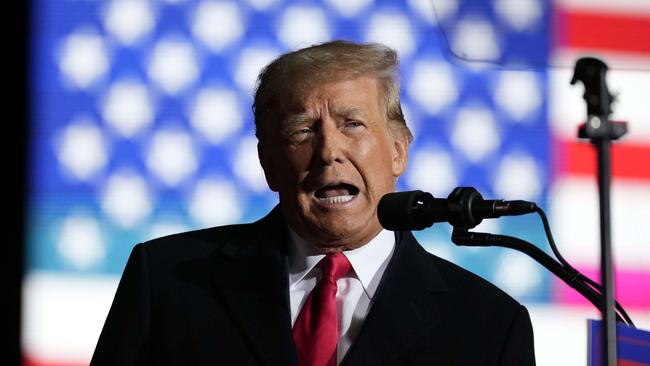 Former US President Donald Trump speaks during a rally at the Dayton International Airport in Vandalia, Ohio.